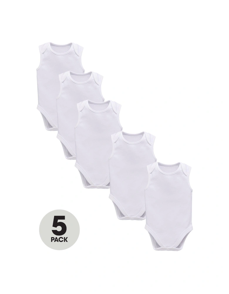 Baby Unisex 5 Pack Sleeveless Bodysuits - White
